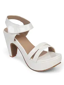 Elle Women's Heel Sandals, White, 3