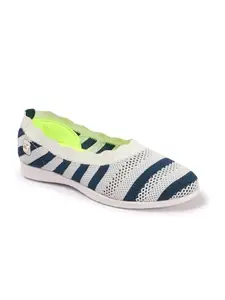 Carlton London Women White-Blue Comfortable Lightweight Knitted Mesh Slip on Comfortable Casual Flat Ballerina Shoes (37)