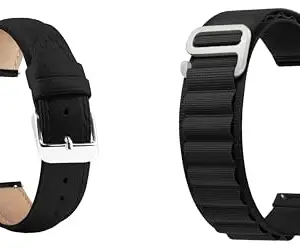 ACM Pack of 2 Watch Strap Leather & Nylon Belt 22mm compatible with Maxima Max Pro Coral Lite Smartwatch Casual Classic with Sports Hook Band (Black)