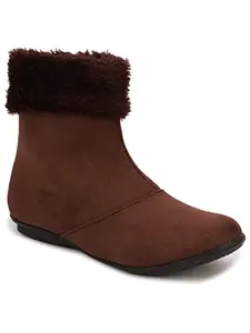 Bruno Manetti Women's Brown Boots Slipon, Zipper, Fur Ankle Length Boots