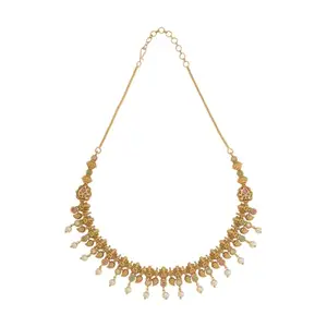 Kushal's Fashion Jewellery Ruby-Green Gold Plated Ethnic Antique Necklace - 421504