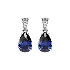 CLARA 925 Sterling Silver Royal Blue Tear Drop Earrings with Screw Back | Rhodium Plated, Swiss Zirconia | Gift for Women & Girls