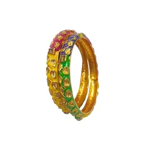 MEHAK CURATORS Gold Plated Rajwadi Meenakari Ethnic Bangles Kada Set of 2 for Women and Girls (2.6)