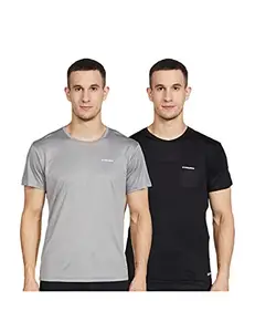Charged Endure-003 Chameleon Spandex Knit Round Neck Sports T-Shirt Black Size Large And Charged Play-005 Interlock Knit Geomatric Emboss Round Neck Sports T-Shirt Light-Grey Size Large