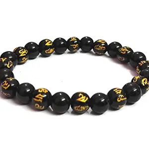 ASTROGHAR Tibetan Auspicious Black Obsidian Om Mani Padme Hum Mantra Engraved Crystal Bracelet For Men & Women Reiki Healing