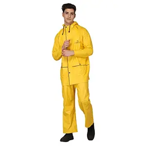 The Clownfish by STRAUSS Roberto Series PVC Rain Coat for Men Waterproof for Bike with Hood Raincoat for Men. Set of Top &Bottom Packed in a Matching Storage Bag (Yellow with Black Piping, XXX-Large)