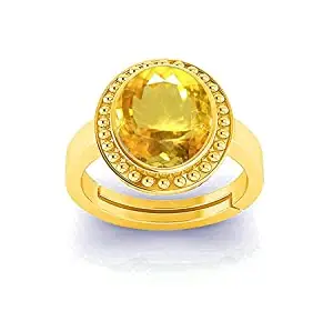 Akshita gems Natural Yellow Topaz Gemstone Ring 4.00 Ratti / 3.00 Carat (Sunela Stone Ring) Lab Certified Adjustable Ring in Panchdhatu for Men and Women, Sunhela Stone Ring