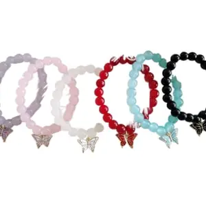 Beaded Bracelets with Butterfly Charms, Set of 6, Multicolour