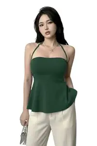 TIVANTE Women's Halter Neck Peplum Top, Sleeveless Backless Fitted Top