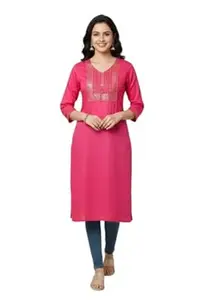 ADRIJA Women’s Rayon Embroidered Straight Kurti | 3/4 Sleeve Ethnic Kurta for Women Ethnic Suit for Casual, Daily, and Office Wear