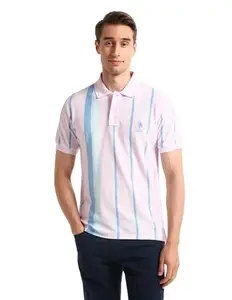 U.S.POLO ASSN. Men's Striped Fitted Polo Shirt (USTSH2068 Pink