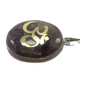 Amethyst Oval Border Pendant with Om Sign for Reiki Healing and Crystal Healing,Traditional Astrological Pendant for Women and Mens Lucky Charm Positive Vibes Energy