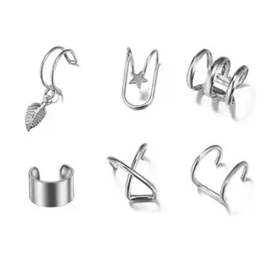 Via Mazzini No-Piercing Required Mixed Designs Clip-On Ear Cuff Earrings For Women And Girls (ER2352) Pack Of 6