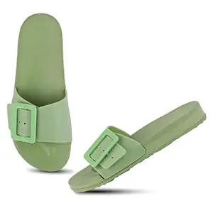 BEONZA Women Latest Stylish Sliders Flip Flops Slippers Green