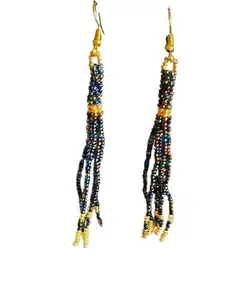 True treasure gems Metallic Blue Beaded Fringe Earrings for Girls, Women