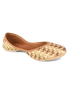 DESI COLOUR Authentic Womens Mojri,Punjabi Jutti-Embroidered & Handcrafted,Gold,DC4235 Ballet Flat (DC4235A)