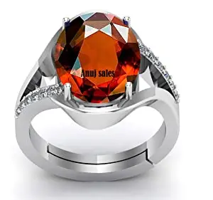 Anuj Sales 19.25 Ratti / 118.00 Carat Natural Certified Hessonite/Garnet/Gomed Loose Gemstone Silver Plated Adjustable Ring Sizes Between 15 to 28 for Men's and Women's