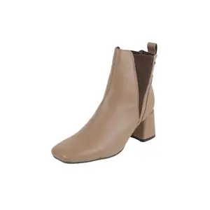 Mochi Women Beige Block Heel Trendy Faux Leather Chelsea Boot UK/7 EU/40 (31-715)