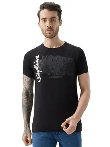Status Quo Men's Chest Graphic Print Round Neck Half Sleeve Regular Fit T-Shirt | 95% Cotton 5% Lycra | Black | XL Size