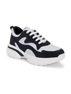 AADI Mens White Blue Comfortable Lightweight Outdoor Lace Up Classy Running, Walking & Gym Casual Sport Shoes
