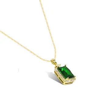 Airtick Golden Valentine's Day Stainless Steel I Love You Romantic AD Nug Studed Ractangle Green Emerald Cut Diamond Locket Pendant Necklace With Chain