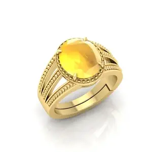 RRVGEM 7.25 Ratti 7.00 Carat Yellow Sapphire Ring panchdhatu ring gold Plated Astrological Adjustable Ring Size 16-22 for Men and Women