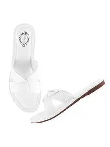 Shoetopia Solid Cross Strap White Flats For Women /EU40