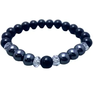 LKBEADS Black Onyx & Hematite Bracelet, Healing Beaded Bracelet for Protection - Balance, Mindfulness Gift for Men And Women|8mm Round|Smooth|Multicolor|SRC_LI_000318