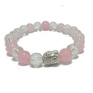 Clear Crystal & Rose quartz Beads Buddha Head Charm Bracelet tone Bracelet for Reiki Healing and Crystal Healing Stone Bracelet