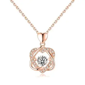 SV Stylish Rose Gold Dancing Diamond Charming Double Heart Pendant with Link Chain | Valentines Gifts for Girlfriend, Gifts for Women and Girls