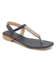 Creattoes Women Casual Flat Sandals Blue-W-2411