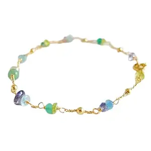 LKBEADS Gold Plated Bracelet with Multicolor Faceted Multi Gemstone Beads – Rondelle 3mm – 7 inch Adjustable – For Men & Women|LK_STACK_04869