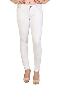 FCK-3 White Color Knitted Hosiery Stretchable Denim Ankle Length Slim Fit Mid Rise Jeans for Women (Size-40)