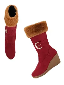 Walkfree Suede Upper Faux Fur Casual Maroon Boots for Women