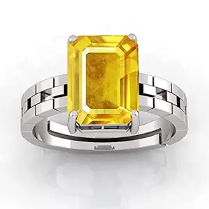 ANUJ SALES 7.25 Ratti Yellow Sapphire Stone Silver Adjustable Ring Original and Certified Natural Pukhraj Unheated and Untreated Gemstone Free Size Anguthi for Men and Women
