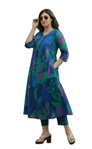 Asmeriyo Women Printed Co Ord Set with Side Pocket | Women 2 Pic Kurta Set I Fancy Kurta Set | Stylish Kurti Outfit | Co-Ordination Wear | Festive and Casual wear (216-C-D-19-02)