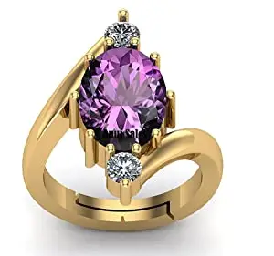 ANUJ SALES 18.25 Ratti 19.25 Carat Amethyst Purple Crystal Stone Gold Plated Adjustable Ring for Unheated Untreatet for Men and Women by Lab Certified