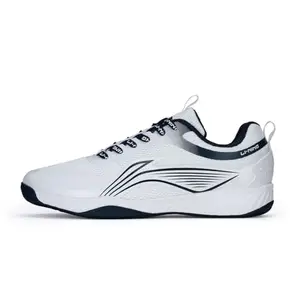 Li-Ning Ultra Fly III Non-Marking Badminton Shoes ┃ Breathable Mesh ┃ Shock Absorption ┃ Lightweight & Durable (White/Navy ; 11 UK)