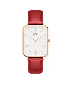 Daniel Wellington Quadro Analog Watch for Women with White Rectangle Dial & Cherry Blush Red Leather Strap Band Water Resistant Women's Wrist Watches - DW00100453