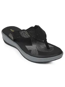 Liberty Healers JJL-13 Casual Slipper For Women With PU Sole | Comfortable and Lightweight | Trendy Design | Durable Soft Insole | Stylish Footwear and Cushioned Footbed (Black 40 EU)