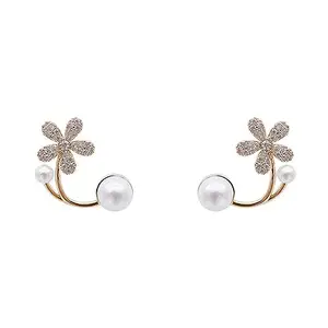 Shining Diva Fashion Latest Stylish White Pearl Flower Earrings for Women and Girls (15435er)