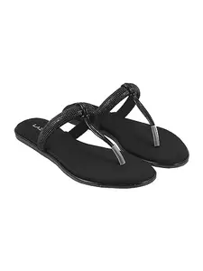 Lazera Leather Flat Sandal For Women Black