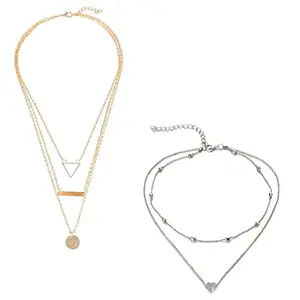 Jewels Galaxy Jewellery For Women Gold and Silver-Plated Layered Necklace-Set Of 2 (JG-PC-NCKC-22156)