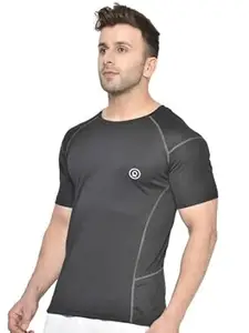 CHKOKKO Men Polyester Solid Quick Dry Sports Gym T-Shirt Breathable Moisture-Wicking Half Sleeve Round Crew Neck Regular Fit Active Wear for Running and Training