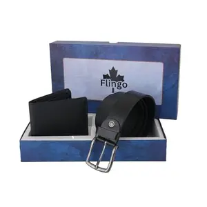 Flingo Leather Wallet & Belt Combo Set for Men | Gift Hamper Set for Men (Black) (Size - 36)