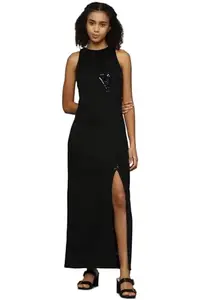 Allen Solly Women's Polyester Modern Maxi Dress (AHDRCRGF337190_Black