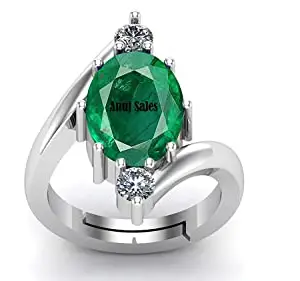 ANUJ SALES 6.00 Ratti Certified Natural Emerald Panna Panchdhatu Adjustable Rashi Ratan Silver Plating Ring for Astrological Purpose Men & Women