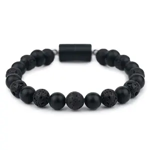 Mesmerize Natural Stone Bracelet Collection | Lava Larvikite, Onyx and Tiger Eye, Onyx and Red Tiger Eye, Onyx and Lava Bracelets for Men and Women | 8 mm beads size (Onyx Lava, XL)