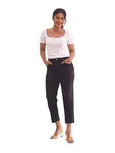 GO COLORS Women Solid Black Denim Mid Rise Cropped Jeans