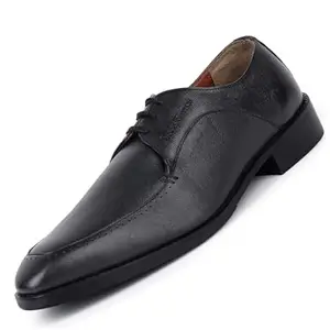 LOUIS STITCH Egyptian Crust Leather Derby Formal Shoes for Men | Lace Up | Comfortable for Business, Casual, Parties - Jet Black (LSVXSFPLJB009)